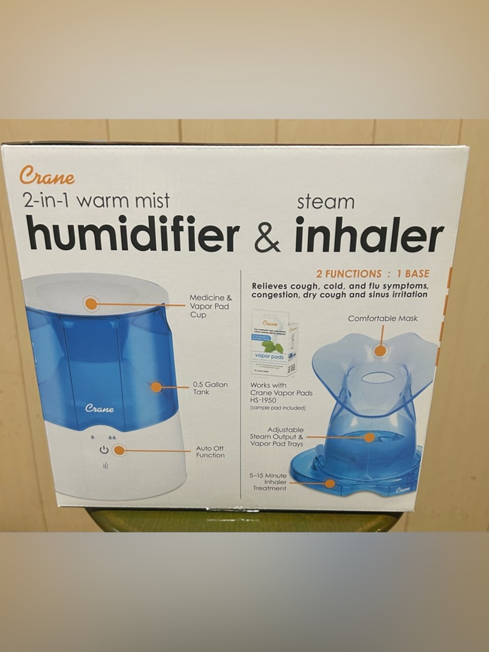 Crane 2-in-1 Warm Mist Humidifier & Steam Inhaler - Blue